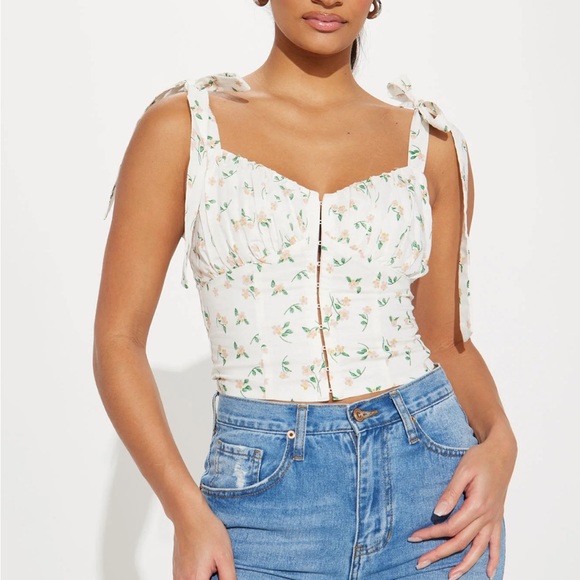 Fashion Nova Brunch date linen corset top small 🌸 - Picture 3 of 3